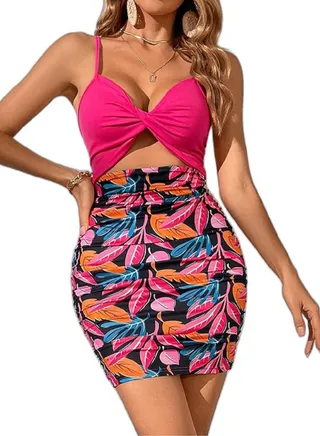 Women's lycra dress with a belly button and a slim strap 