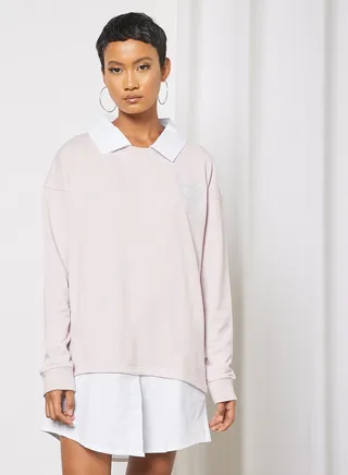 Collared Sweatshirt Dress Light Purple 
