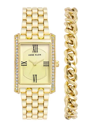 Women's Gold Analog Stainless Steel Strap Watch with Bracelet AK3990GBST 