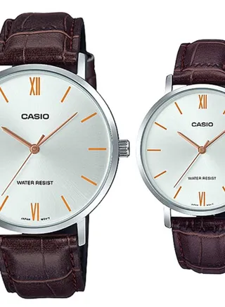 Casio Analog Leather Band White Dial Couple Watch MTP/LTP-VT001L-7B2UDF 