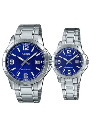Analog Blue Dial Stainless Steel Band Couple Watch Set MTP/LTP-V004D-2b 