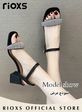 Women's High Heel Sandals Ankle Strap Square Open Toe Ankle Strap Chunky Heels Shoes 