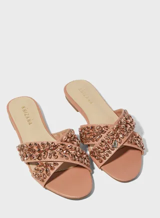 Jewel Encrusted Crossover Flat Sandals