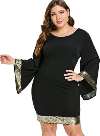 Black evening dress with embroidered sleeves 