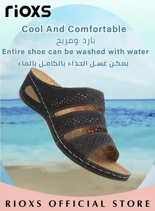 Women's Open Toes Hollow out Sandals Comfort Wedge Slippers Anti-slip Soft Elastic Sole Sandals for Indoor or Outdoor Use 