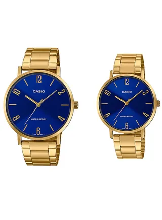 Casio Analog Blue Dial Stainless Band Watch Set MTP/LTP-VT01G-2B 