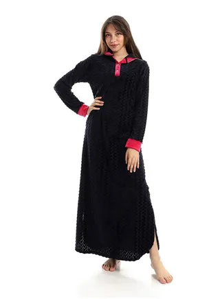 Zigzag Pattern Velvet Navy Blue & Fuchsia Gown 