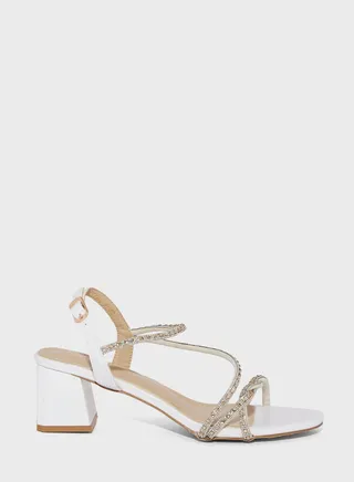 Block Heel Sandal With Diamante Trim