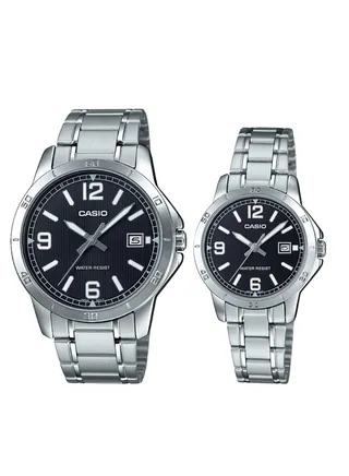 Analog Black Dial Stainless Steel Band Couple Watch Set MTP/LTP-V004D-1B2 