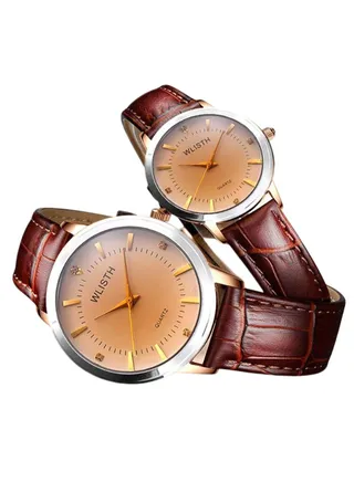women 2-Piece Classic Round Dial Analog Watch Set For Couple 2375 