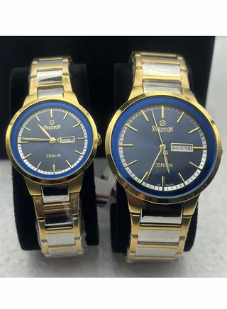 Gift Set Watch Two Tone Silver and Gold Band Blue Dial 
