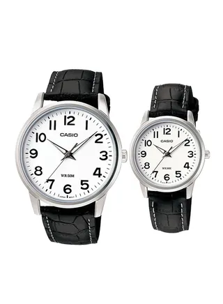 Casio Analog Black Leather Band White Dial Couple Watch MTP/LTP-1303L-7BVDF 