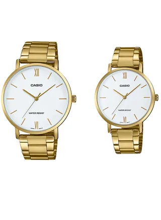 Casio Analog White Dial Stainless Band Watch Set MTP/LTP-VT01G-7B 