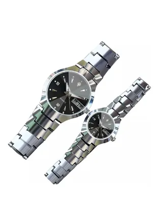2-Piece Stainless Steel Analog Watch Set 
