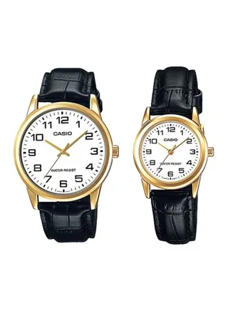unisex 2-Piece Leather Analog Watch Set MTP-V001GL-7B + LTP-V001GL-7B 