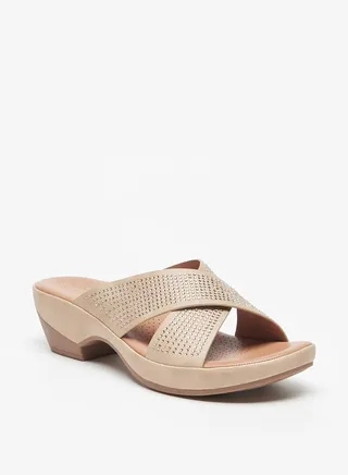 Women's Embellished Cross Strap Sandals with Block Heels 