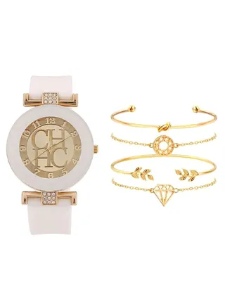 Women's 5-Piece  Analog Watch And Bracelet Set 5555 