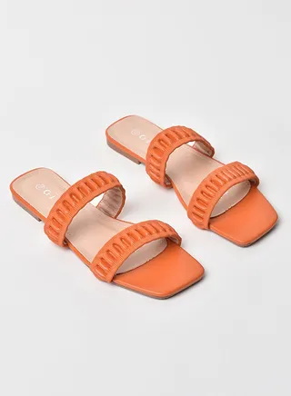 Gathered Double Strap Flat Sandals Tan 