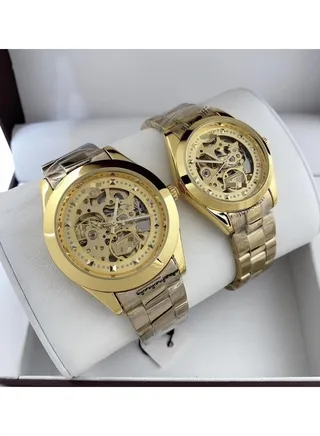 New luxury   Couple Watch Set man, Women Watch High-Quality European Top Luxury Brand Wristwatches Steel Strap Gold  Tone 