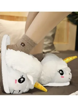 Unicorn Slippers Fluffy Soft Bedroom Slides Warm Plush Anti Slip Cute Shoes Adult Kids Flip Flop One Size Fit All 