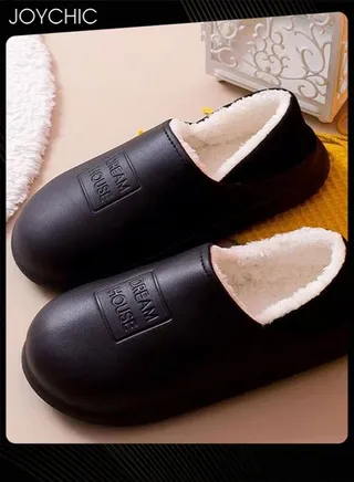 Autumn and Winter All-inclusive Waterproof Cotton Bedroom Slippers Non-slip Wear-resistant Warm Home Indoor Slippers for Men Women Black 