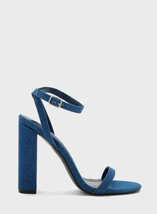 Denim Ankle Strap Heel Sandals