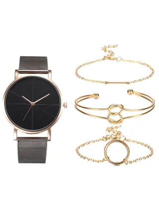 Women's 4-Piece Stainless Steel Analog Watch And Bracelet Set 8317 