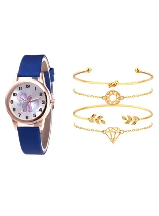 women 5-Piece Round Dial Analog Watch And Bracelet Set 2244 