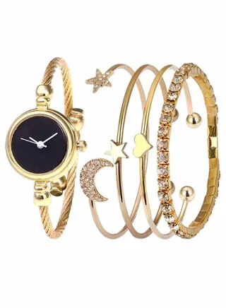Women's 5-Piece Stainless Steel Analog Watch And Bracelet Set 8341 