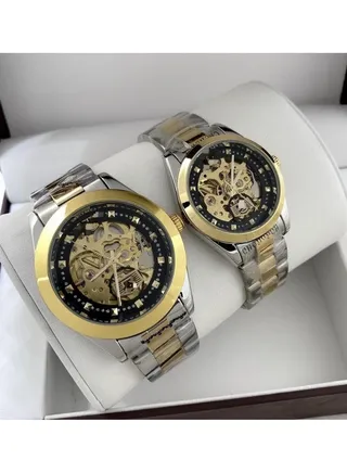 Couple Watch Set man, Women Watch High-Quality European Top Luxury Brand Wristwatches Steel Strap Gold  Tone 