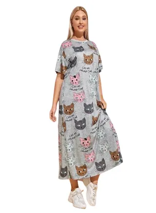 Long, half-sleeved galabiya - special size - gray color 