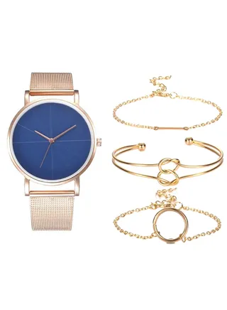 women 4-Piece Stainless Steel Analog Watch And Bracelet Set 8319 