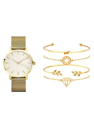 women 5-Piece Stainless Steel Analog Watch With Bracelet Set 8357 