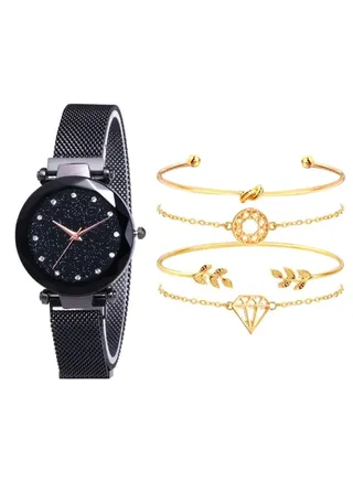 women 5-Piece Analog Watch And Bracelet Set 8343 