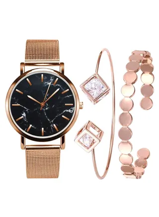 women 3-Piece Stainless Steel Analog Watch With Bracelet Set 8298 