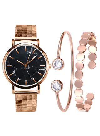 women 3-Piece Stainless Steel Analog Watch With Bracelet Set 8297 