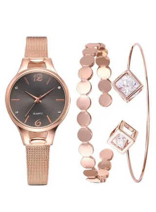 women 3-Piece Stainless Steel Analog Watch With Bracelet Set 8286 