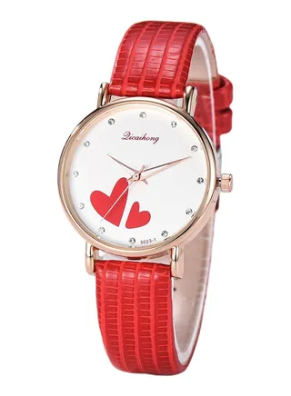women Heart Pattern PU Leather Analog Watch 3469 