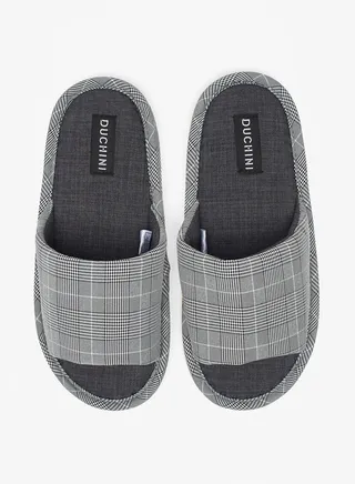 Men Checked Bedroom Slide Slippers