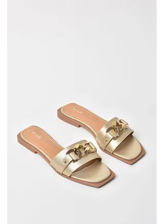 Chain Detail Strap Flat Sandals Gold 
