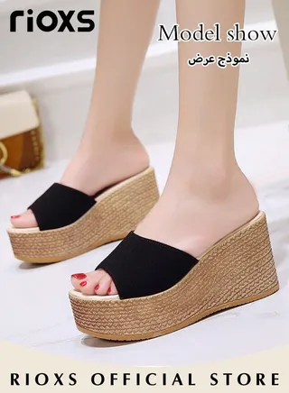 Women's Casual Wedge Slipper Comfortable Non Slip Thick Sole Sandals Fashion Platform Shoes For Indoor Or Outdoor Use 