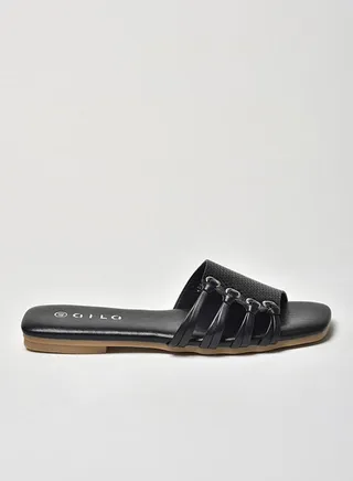 Animal Pattern Knot Strap Flat Sandals Black 