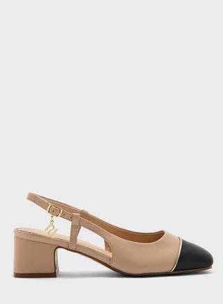 Wide Block Heeled Slingback Sandals 