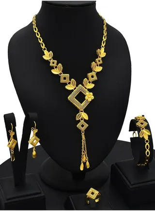 Copper Gold Plated Necklace Bracelet earrings rings Jewelry Set Middle East Choker Pendant Set Wedding Party Gift 