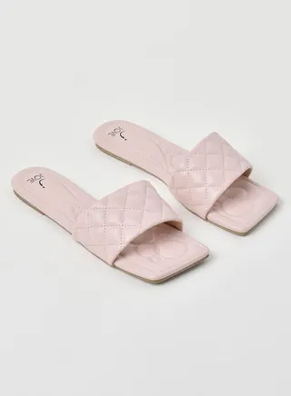 Quilted Pattern Broad Strap Flat Sandals Pink 