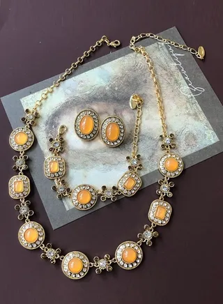 Golden colour Jewelry Orange Resin Charm Jewelry Sets Women Earrings/Necklace/Bracelets 