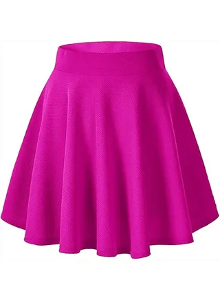 Womens Basic Solid Versatile Stretchy Flared Tartan Casual Mini Skater Skirt Ladies A-Line Mini Flowy Skirt Fuchsia Small 