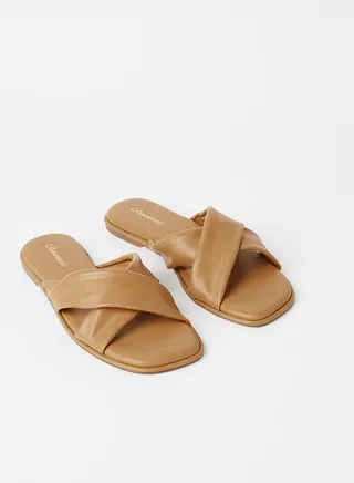 Birsk Criss Cross Strap Flat Sandals Tan 