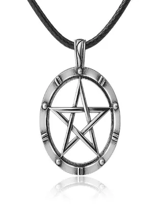 Ladytree Sterling Silver 925 Pentagram Necklaces Seal of Solomon Pendant with Wax Cord Black Rope, 28+2 inches 