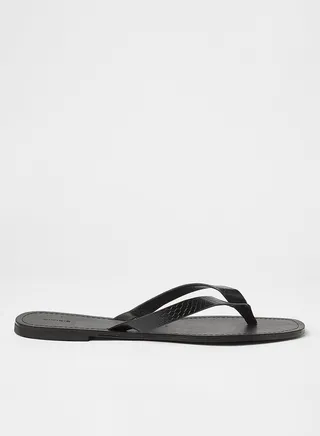 Snake Skin Effect Flat Sandals Black 